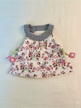 Florence Eiseman White Top with Navy Striped Collar and Multicolor Floral